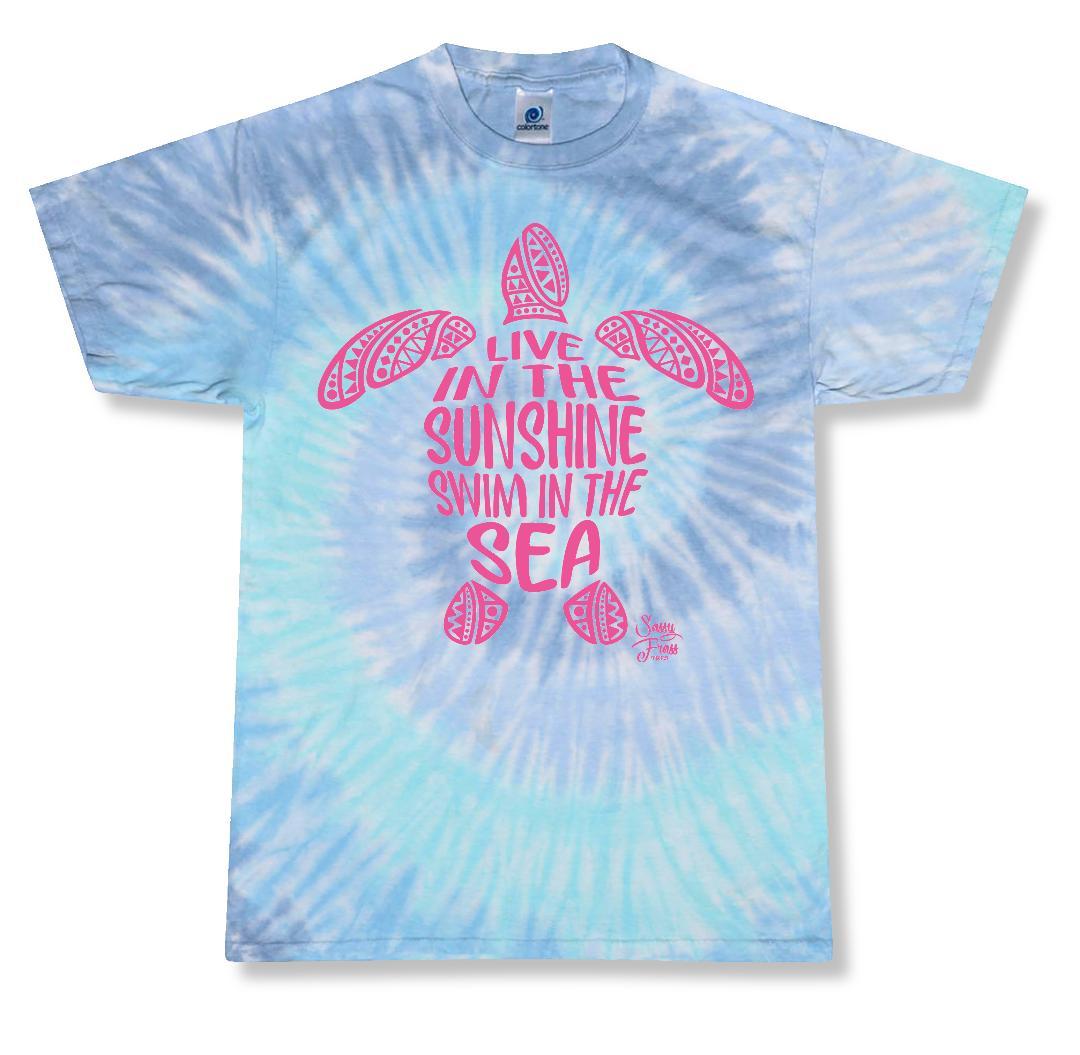 SALE Sassy Frass Live in the Sunshine Swim in the Sea Turtle Tie Dye Bright Girlie T Shirt