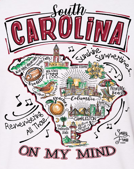 Sassy Frass South Carolina on My Mind State SC Raglan Girlie Bright T Shirt
