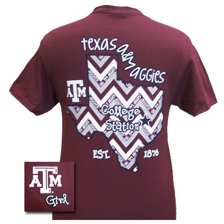 New Texas A&M Aggies State Chevron EST. 1876 Girlie Bright T Shirt