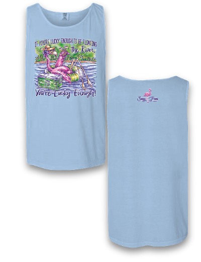 Sassy Frass Floating the River Flamingo Comfort Colors Girlie T-Shirt Tank Top