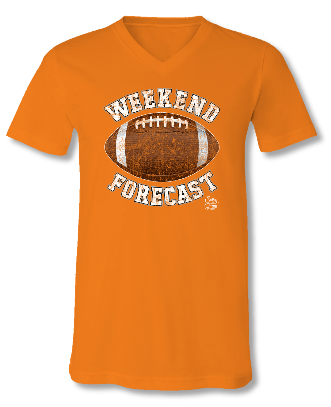 Sassy Frass Weekend Forecast Football Orange V-Neck Canvas Girlie Bright T Shirt