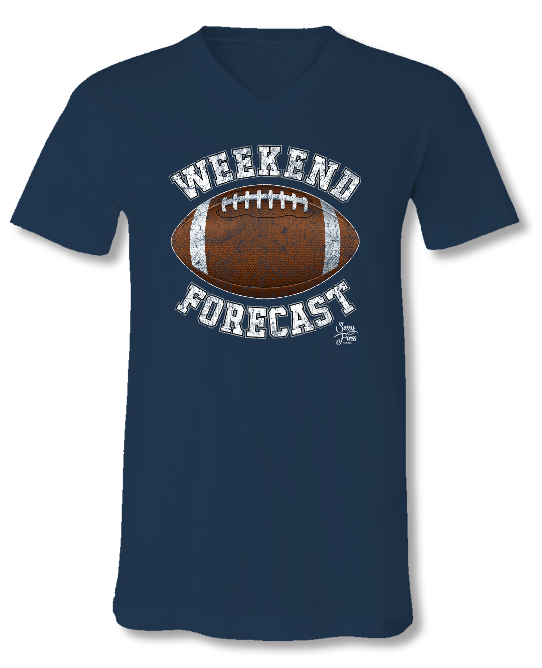 Sassy Frass Weekend Forecast Football Blue V-Neck Canvas Girlie Bright T Shirt