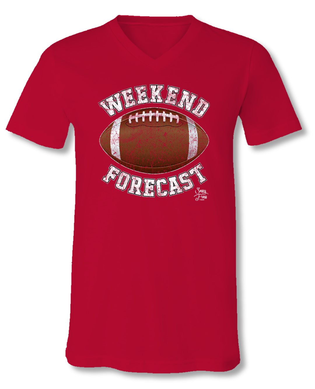 Sassy Frass Weekend Forecast Football Red V-Neck Canvas Girlie Bright T Shirt